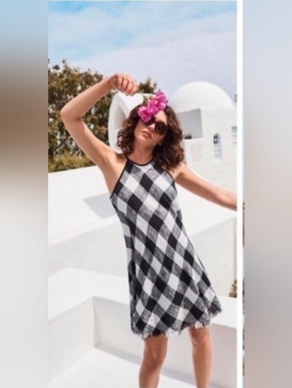 Philosophy Black & White Gingham Halter Frayed Hem Dress - Size 10